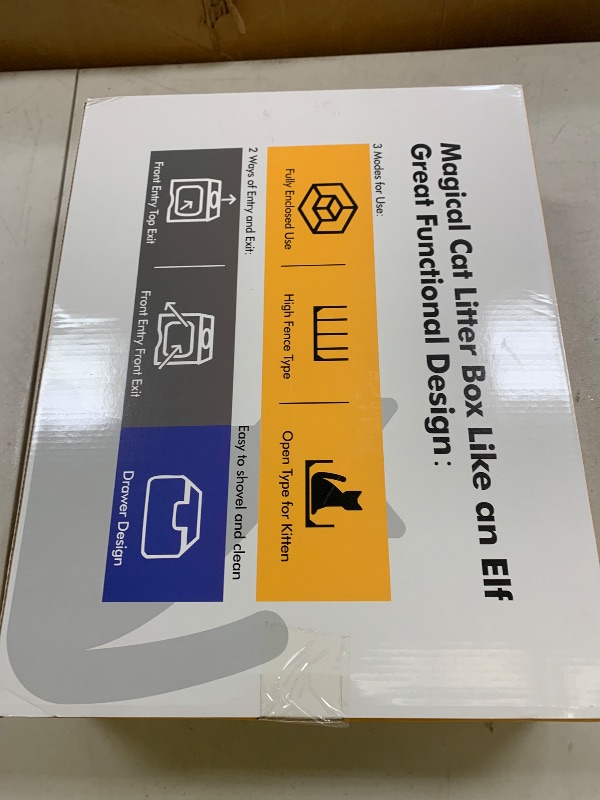 Photo 1 of Foldable Cat Litter Box, Fully Enclosed Litter Box with Lid, Covered Kitty Kitten Litter Boxes Enclosure with Scoop, Odor Control, Easy to Clean, 3 Modes for Cat up to 12 lbs(White&Grey)