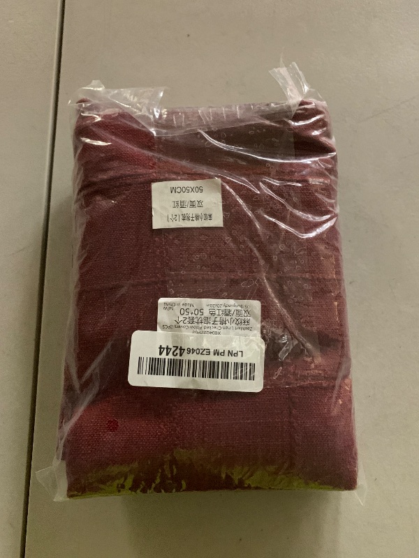 Photo 1 of ZeeMart Linen Checked Throw Pillow Covers Set of 2, 20x20 Inch Allover Grid Burgundy, Farmhouse Decorative Double Sided Grid Embroidered Couch Pillow Cases Red Cotton Linen Cushion Covers