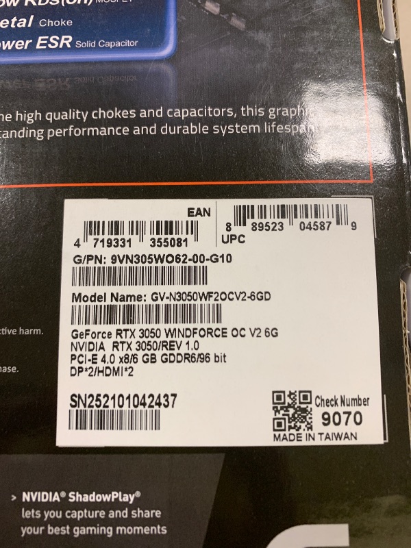 Photo 1 of GIGABYTE GeForce RTX 3050 WINDFORCE OC V2 6G Graphics Card, 2X WINDFORCE Fans, 6GB GDDR6 96-bit GDDR6, GV-N3050WF2OCV2-6GD Graphics Card