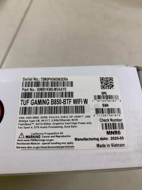 Photo 1 of ASUS TUF Gaming B850-BTF WiFi W AMD B850 ATX Motherboard,Hidden-Connector Design, 14+2+1 80A DrMOS Power Stages, DDR5, PCIe 5.0 Ready, 3X M.2, Wi-Fi 7, 2.5Gb LAN, DP, HDMI™, USB 20Gbps Type-C