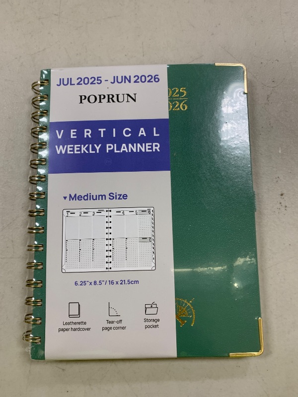 Photo 1 of POPRUN Academic Planner 2025-2026 (July 2025-June 2026), Daily Weekly and Monthly Appointment Book (Wirebound Hard Cover - 6.25'' x 8.5'') with Hourly Time Slots, Tabs, 100 GSM - Midnight Green