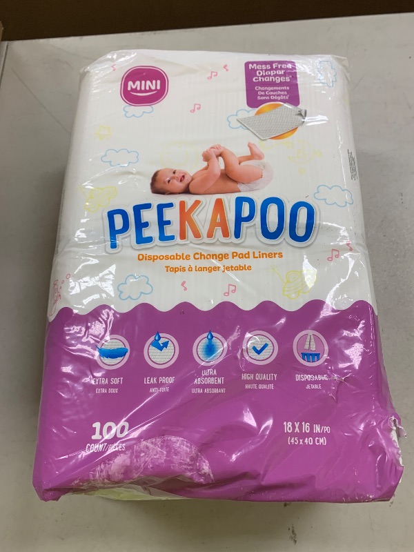 Photo 1 of Peekapoo Mini - 100 Pack Disposable Changing Pads for Baby (18 Inches x 16 Inches) Disposable Waterproof Liners, Diaper Changing Pad Protector Mat