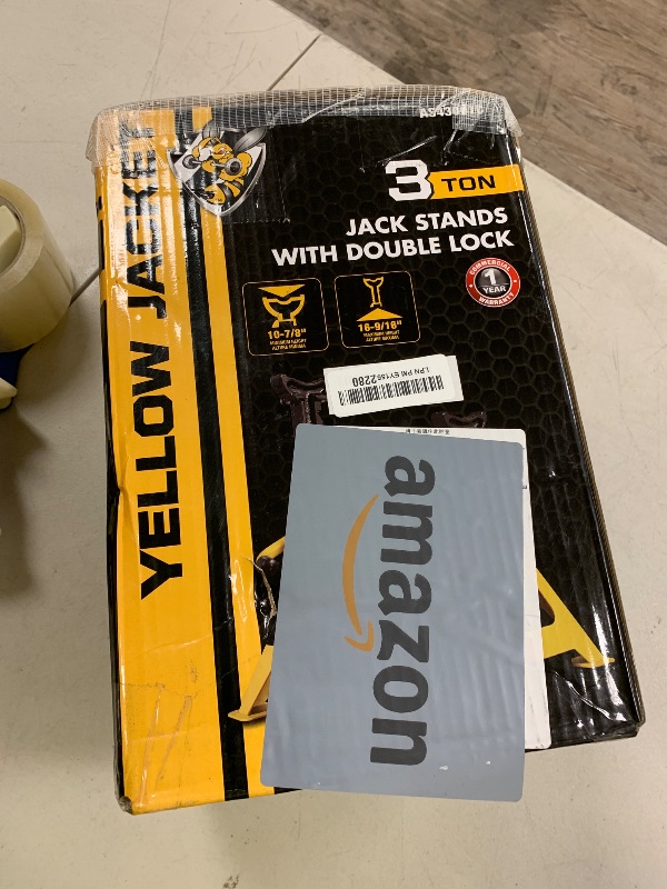 Photo 1 of YELLOW JACKET Car Jack Stands 3 Ton with Double Locking and Large Foot Base for Lifting SUVS, Heavy Duty Steel, 6600 lb Capacity, 1 Pair, Yellow