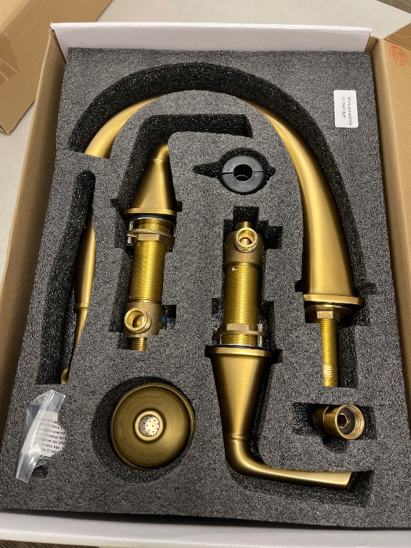Photo 1 of New Roman Tub Faucet with Sprayer, Bathtub Faucet Set Deck Mount, Brass 5 Hole Bath Tub Faucet Set High Flow, with 3 Handle with Valve Diverter with Hoses, 24-32in Widespread Classic Brushed Gold