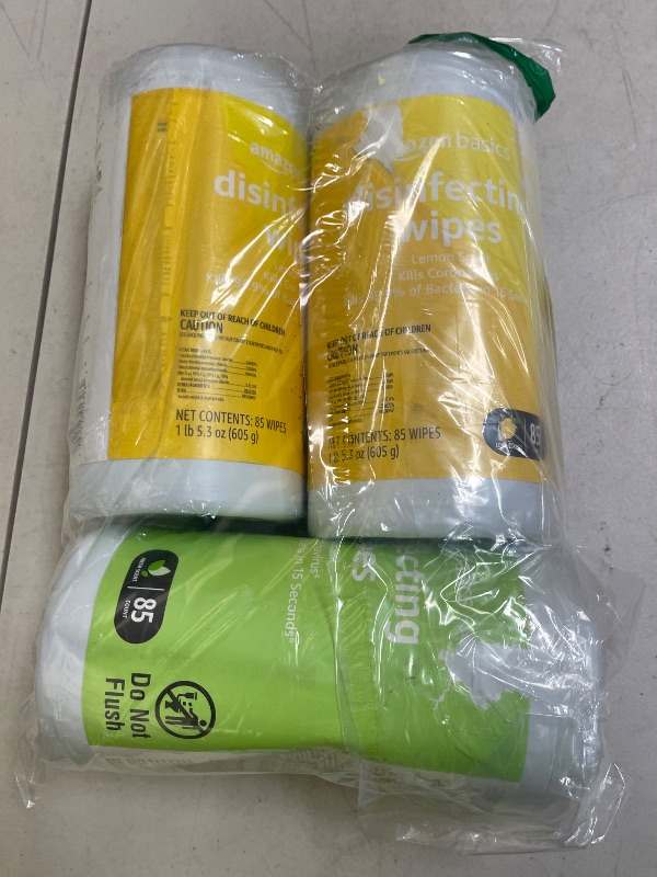 Photo 1 of Amazon Basics Wipes, Lemon & Fresh Scent, Sanitizes, Cleans & Deodorizes, 255 Count (3 Packs of 85)