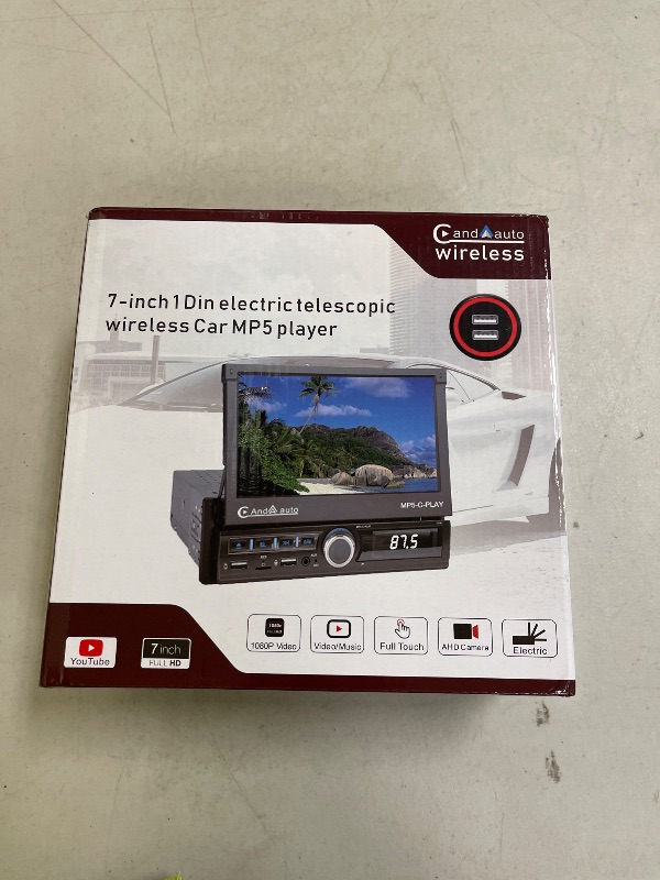 Photo 1 of (Motorized) Hikity Single din Car Stereo with Wireless Carplay Android Auto, 7'' IPS Motorized Flip Out Touchscreen Bluetooth Car Audio Receiver, Mirror Link FM Radio SWC Backup Cam Aux/USB+TF Card