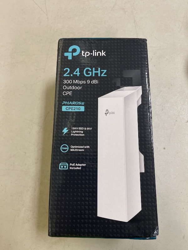 Photo 1 of TP-Link 2.4GHz N300 Long Range Outdoor CPE for PtP and PtMP Transmission | Point to Point Wireless Bridge | 9dBi, 5km+ | Passive PoE Powered w/Free PoE Injector | Pharos Control (CPE210)