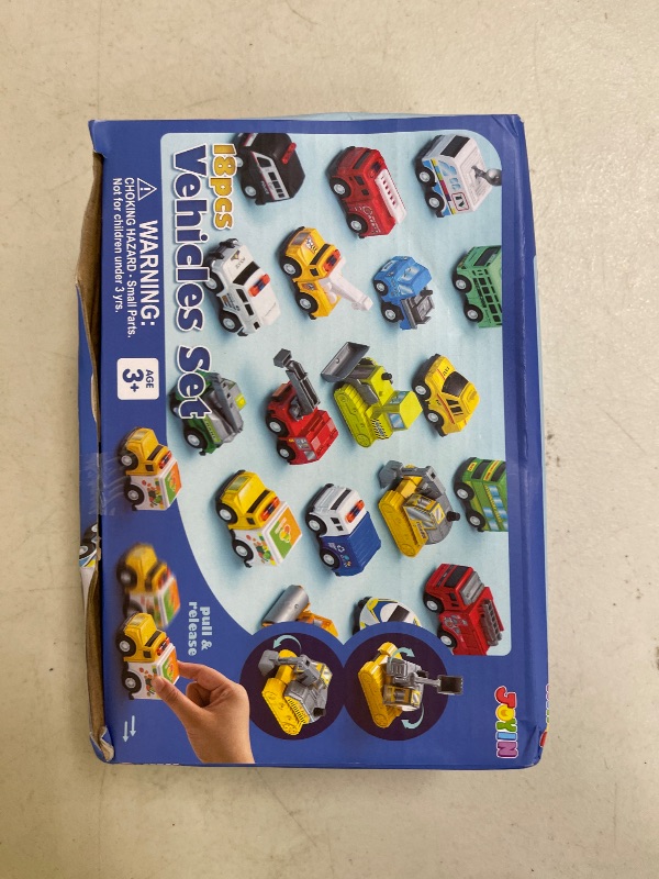 Photo 1 of JOYIN 18 Pcs Pull Back City Cars and Trucks Toy Vehicles Set, Friction Powered Cars Toys for Toddlers, Boys, Girls’ Educational Play, Kids Stocking Stuffers, Treasure Box Gifts for Classroom