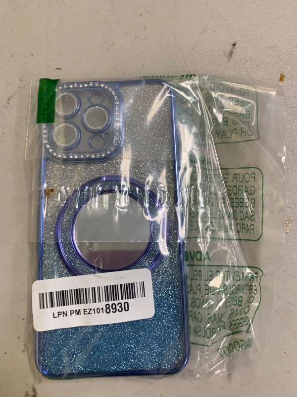 Photo 1 of ZXDK Mirror Kickstand Glitter Diamond Case for iPhone 15 14 13 12 Pro Max,Magnetic Stand Holder,Camera Lens Protector Compatible with Magsafe, Rhinesetone Bing Cover Case (Blue,for iPhone 16 Pro Max)