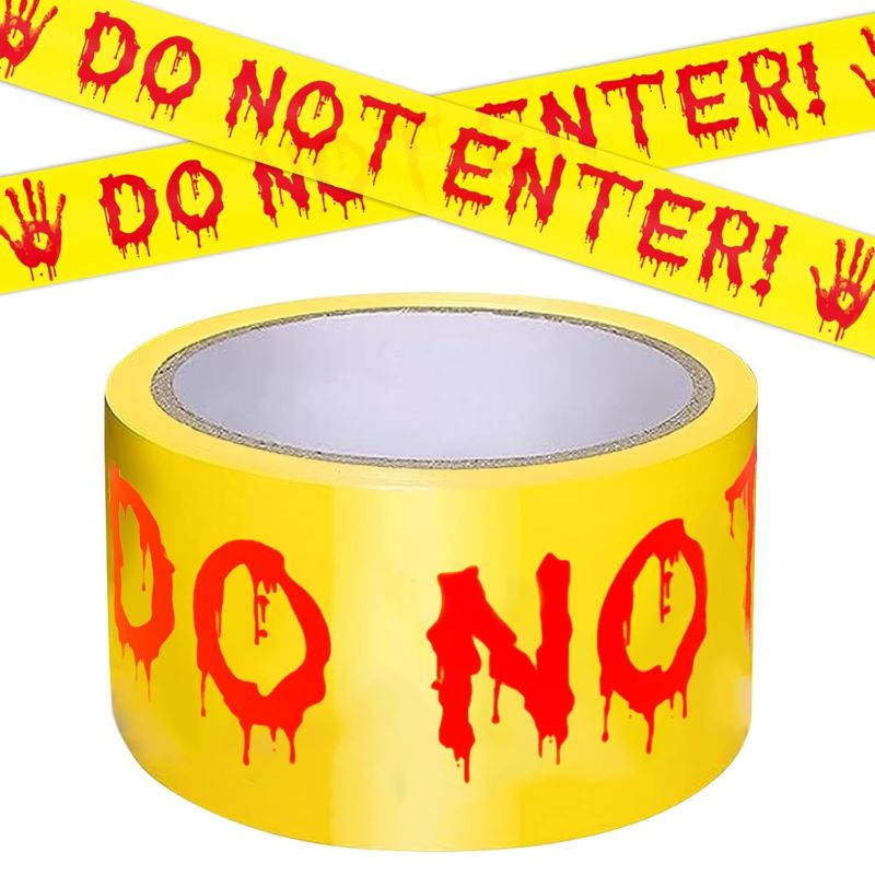 Photo 1 of Halloween Decorations Caution Tape,Do Not Enter Yellow Scary Caution Tape Roll 4.8CM*25M Hazard Warning Tape Indoor Barricade Safety Outdoor Spooky DIY Decorative Accessory For Party,Door,Danger Areas