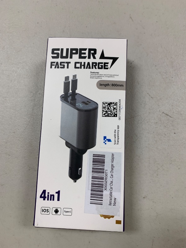 Photo 1 of iPhone Car Charger, Retractable Fast Car Phone Charger 100w for CarPlay, 4 in 1 Car Charger Adapter with 2 Cables 31.5 Inch and 2 USB Ports, Compatible with iPhone 17/16/15/14/13/12/11 Pro/Samsung