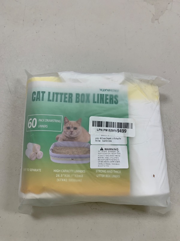 Photo 1 of 60 Count Cat Litter Box Liners for Litter Robot 4 and 3, 26.5" X 16.7" Drawstring Bags for Self-Cleaning Box, Thick and Heavy Duty Waste Bags