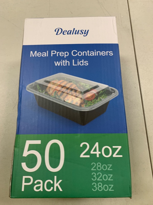 Photo 1 of Dealusy 50 Pack (100-Piece) 24 oz Meal Prep Containers Reusable with Lids, Sturdy Leakproof & Food Safe, Microwave, Freezer, Dishwasher Safe Prep Containers, To Go Take Out Plastic Food Storage