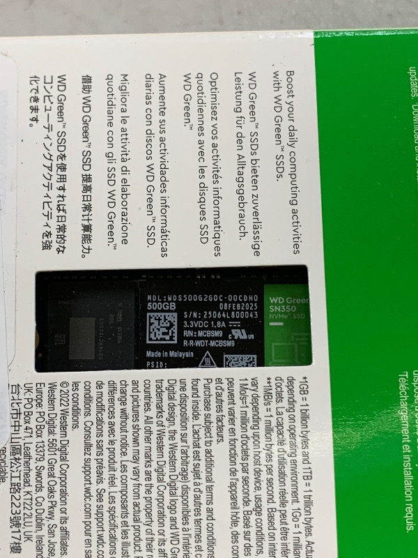 Photo 1 of Western Digital 500GB WD Green SN350 NVMe Internal SSD Solid State Drive - Gen3 PCIe, M.2 2280, Up to 2,400 MB/s - WDS500G2G0C