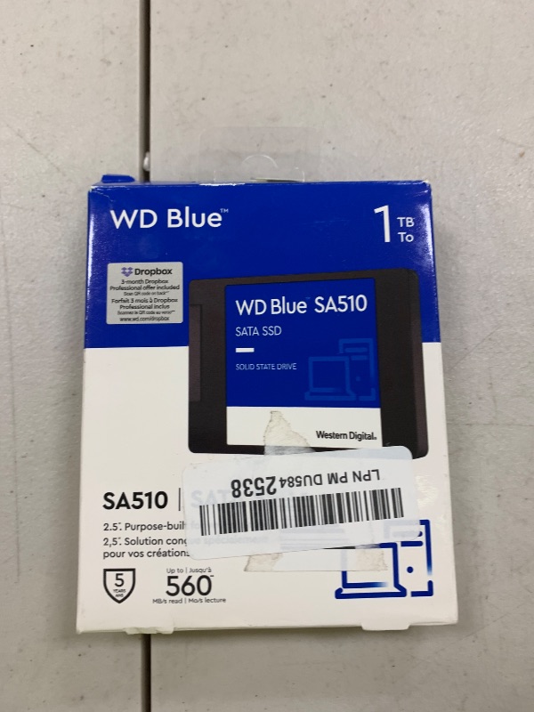 Photo 1 of Western Digital 1TB WD Blue SA510 SATA Internal Solid State Drive SSD - SATA III 6 Gb/s, 2.5"/7mm, Up to 560 MB/s - WDS100T3B0A
