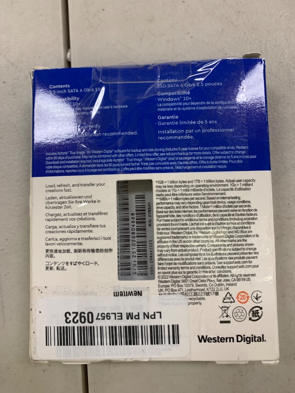 Photo 1 of Western Digital 1TB WD Blue SA510 SATA Internal Solid State Drive SSD - SATA III 6 Gb/s, 2.5"/7mm, Up to 560 MB/s - WDS100T3B0A