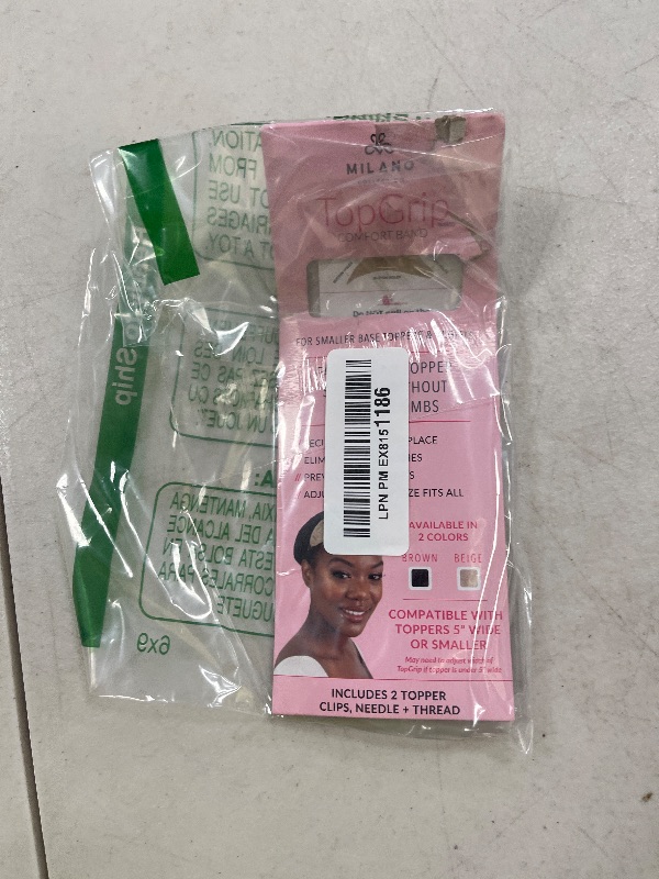 Photo 1 of MILANO COLLECTION Glueless Top Grip for Hair Topper & Wiglets, Adjustable Translucent Strap with Side Openings, Top Headband for Your Wig or Topper, Includes Clips, Beige, Small