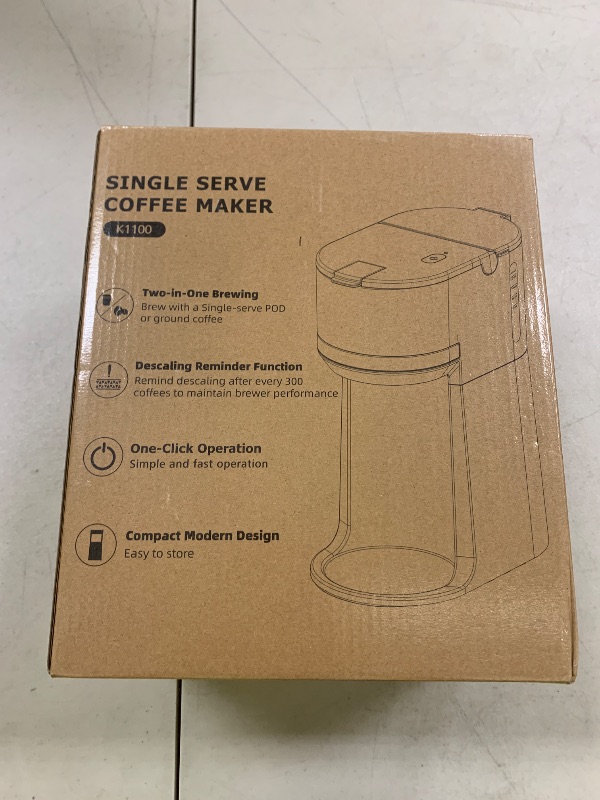 Photo 1 of Horavie Mini Single Serve Coffee Maker for K Cup and Ground Coffee, Fast Brew One Cup Coffee Machine with Descaling Reminder and Water Window, 6 to 12 oz. Brew Sizes, White