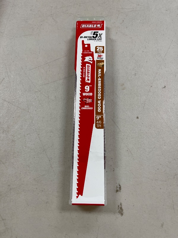 Photo 1 of Diablo Bi-Metal Reciprocating Saw Blade for Nail-Embedded Wood - Variable Tooth - 9" Length, 4/6 TPI, 25-Pack - DS0912BW25