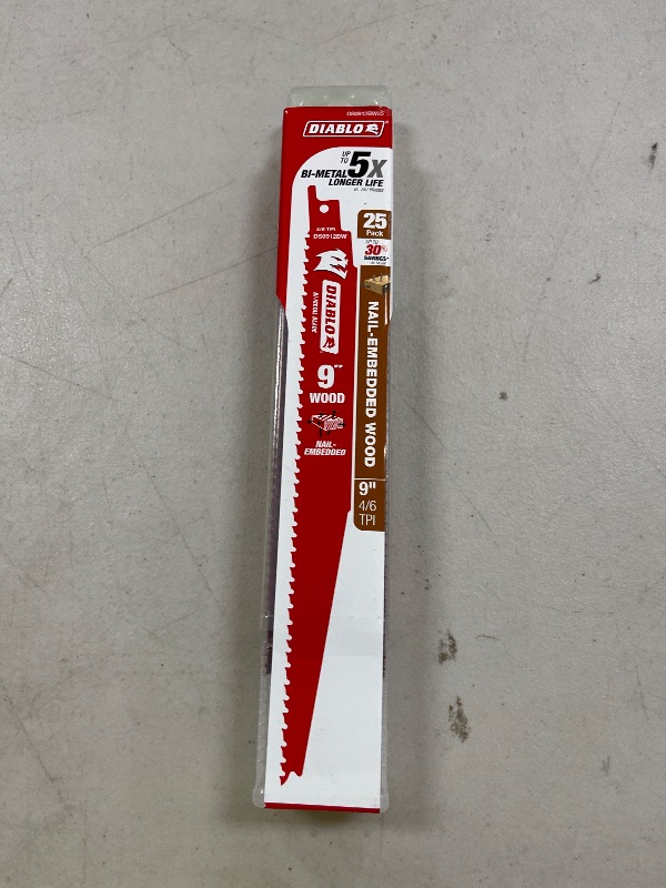 Photo 1 of Diablo Bi-Metal Reciprocating Saw Blade for Nail-Embedded Wood - Variable Tooth - 9" Length, 4/6 TPI, 25-Pack - DS0912BW25