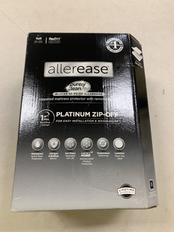 Photo 1 of AllerEase Platinum Zip-Off Top Waterproof Mattress Protector Full Size 360 Degree Zipper Allergen Barrier Temperature Balancing Luxurious Plush Top Separately Machine Washable Mattress Cover (White)