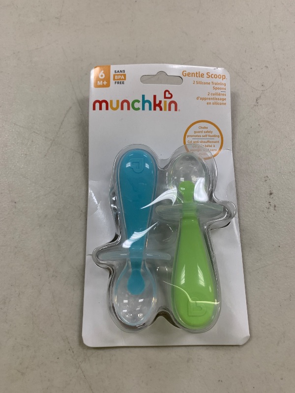 Photo 1 of Munchkin® Silicone Scoop™ Trainer Spoons with Choke Guard for Baby Led Weaning, 4 Count, Blue/Green