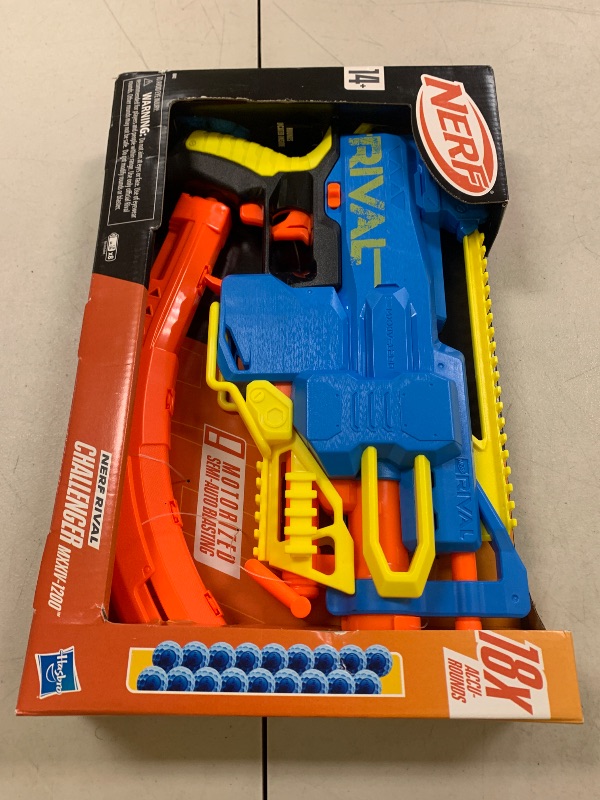 Photo 1 of Nerf Rival Challenger MXXIV-1200 Motorized Blaster, Curved 12 Round Magazine, 18 Nerf Rival Accu-Rounds, Gifts for Teens