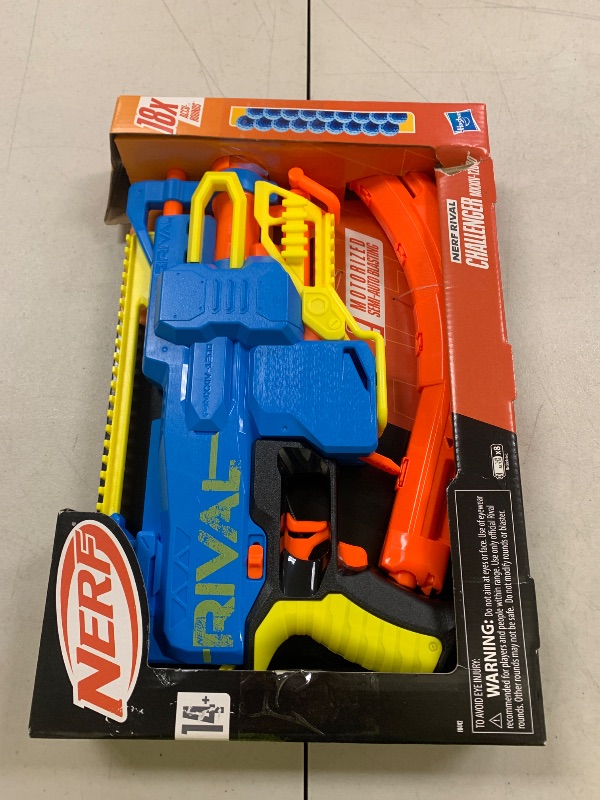 Photo 1 of Nerf Rival Challenger MXXIV-1200 Motorized Blaster, Curved 12 Round Magazine, 18 Nerf Rival Accu-Rounds, Gifts for Teens