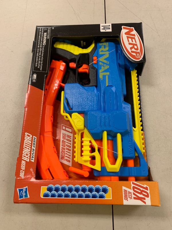 Photo 1 of Nerf Rival Challenger MXXIV-1200 Motorized Blaster, Curved 12 Round Magazine, 18 Nerf Rival Accu-Rounds, Gifts for Teens