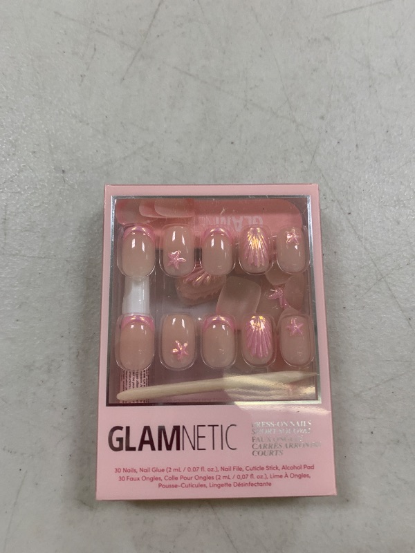 Photo 1 of Glamnetic Press On Nails - Blush Dunes | Short Squoval Fake Nails with Pink French Tips and 3D Accents, Salon Quality Summer Nails | 15 Sizes - 30 Nail Kit with Glue