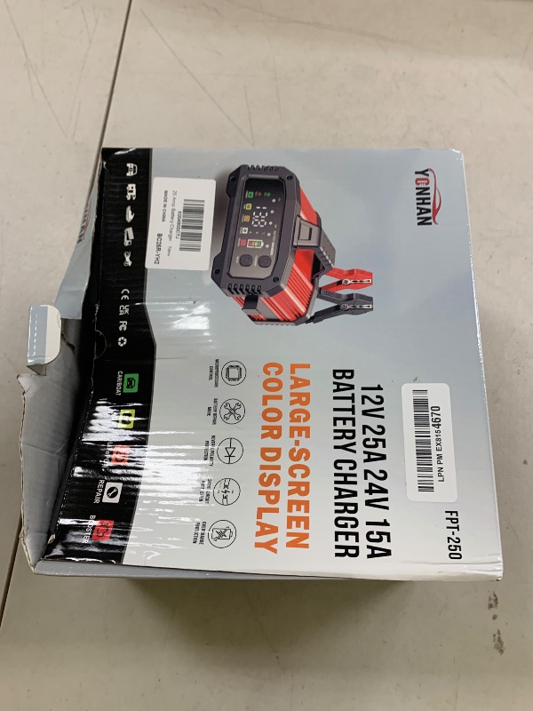 Photo 1 of YONHAN 25-Amp Battery Charger, 12V/24V Automatic Smart Car Battery Charger -All in One LiFePO4 & Lead-Acid, 5-Level Current, Upgraded Trickle Charger and Boost Mode, Battery Repair & Desulfator