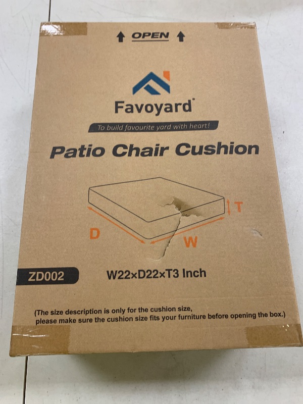 Photo 1 of Favoyard Patio Chair Cushions 22 x 22 x 3 Inch Waterproof Outdoor Seat Cushions for Patio Furniture 3-Year Color Fastness Garden Sofa Couch Pads with Handle & Adjustable Straps Set of 2, Blue