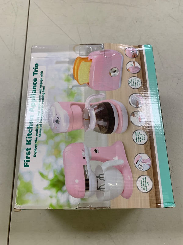 Photo 1 of Kitchen Appliances Toys, Kids Play Kitchen Accessories Set, Pretend Kitchen Toys for Kids Ages 4-8, Coffee Maker, Mixer, Toaster with Realistic Lights & Sounds, Gift for Girls Ages 3+