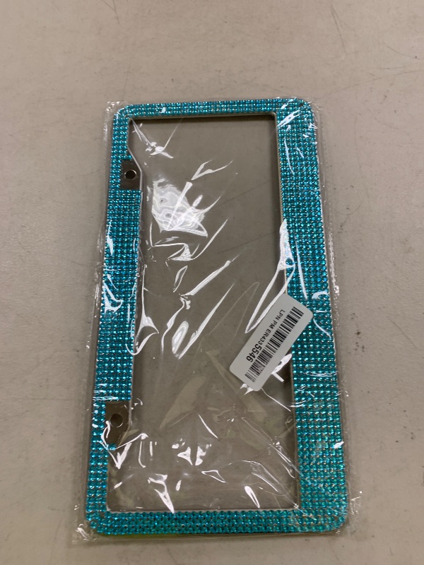 Photo 1 of Bling Car License Plate Frame, Sparkly Rhinestone Stainless Steel License Plate Cover/Holder, Universal for Most Cars, SUVs, Vehicles with Screw Set, Auto Accessories for Women (Light Blue)