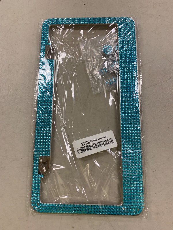 Photo 1 of Bling Car License Plate Frame, Sparkly Rhinestone Stainless Steel License Plate Cover/Holder, Universal for Most Cars, SUVs, Vehicles with Screw Set, Auto Accessories for Women (Light Blue)