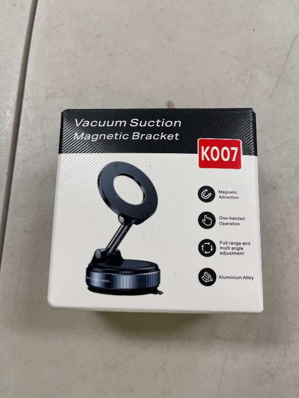 Photo 1 of ILKCC Vacuum Suction Magnetic Phone Holder, 2025 Upgraded Vacuum Suction Cup Mount for Magsafe, 360° Adjustable Foldable Portable Magnetic Car Phone Stand for Cars/Gyms/Mirrors/Smooth Surface (Black)