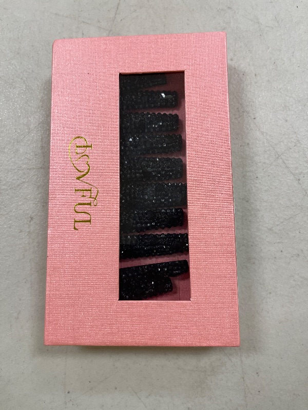 Photo 1 of LOVFUL Press on Nails Classic Black Rhinestone| Handmade with Full Covered Crystals | Reusable Fake Nails | Square Long 2.2 in | H146-S