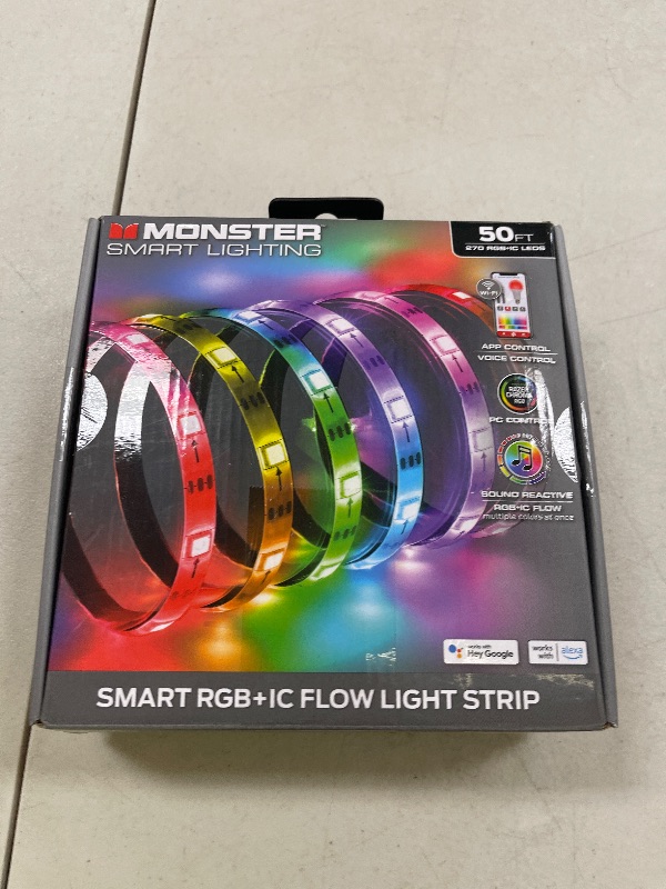 Photo 1 of Monster Smart RGB+IC LED Strip Lights 50ft – Sound Reactive Strip Lights for Bedroom, App & Voice Control, RGB Light Strip for Room, Alexa Google Home, Razer Chroma Sync - 270 RGB+IC LED Lights