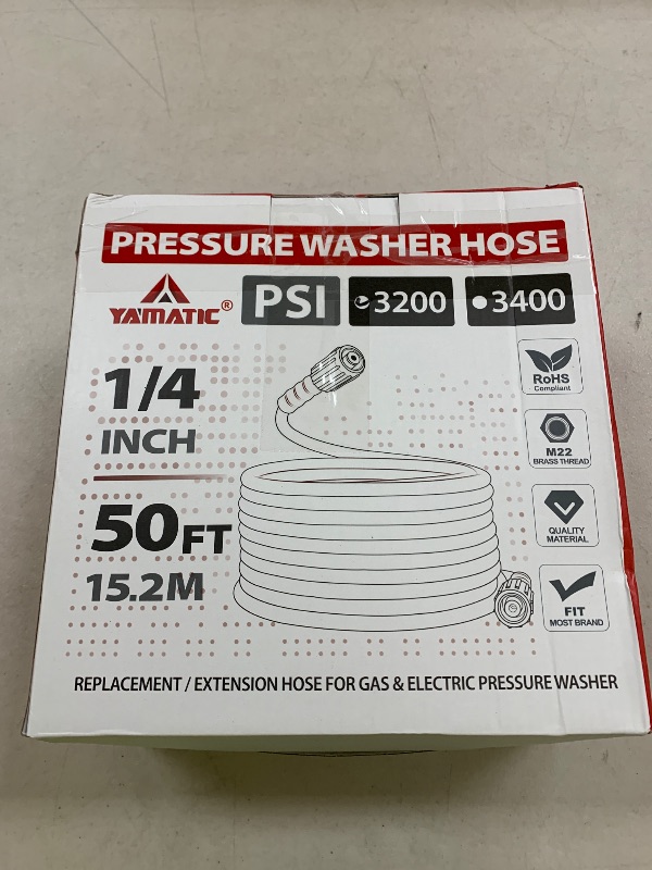 Photo 1 of YAMATIC Super Flexible Pressure Washer Hose 50FT for Power Washer Replacement, Kink Resistant Extension With Leak-Free M22 Female & 3/8" Quick Connect Adapters, 1/4" 3200 PSI, Green