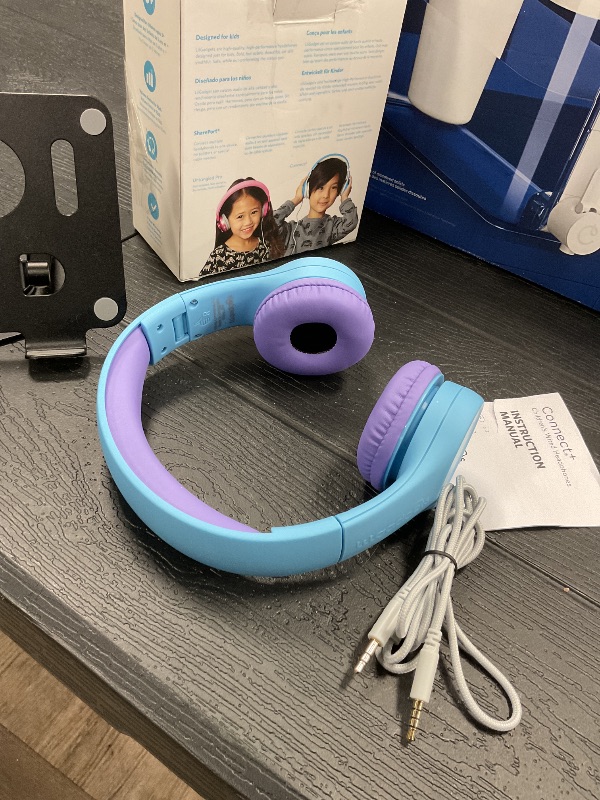 Photo 1 of LilGadgets Kids Headphones for School - Foldable On-Ear Wired Headphones, Ages 3-7, Blue/Purple - Volume Limited & Noise Reduction, SharePort Audio Sharing & Headset with Microphone