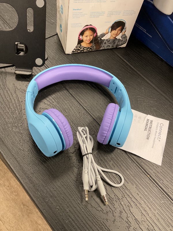 Photo 1 of LilGadgets Kids Headphones for School - Foldable On-Ear Wired Headphones, Ages 3-7, Blue/Purple - Volume Limited & Noise Reduction, SharePort Audio Sharing & Headset with Microphone