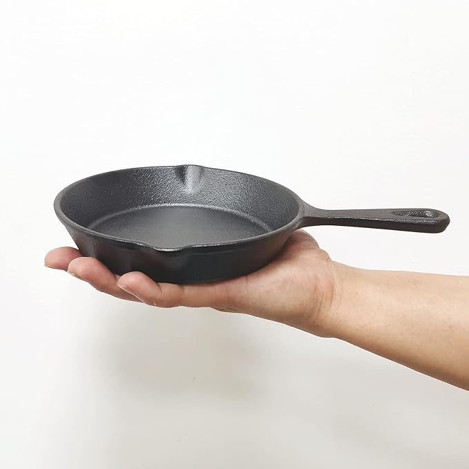 Photo 1 of 6 Inch Cast Iron Skillet, Frying Pan with Drip-Spouts, Pre-seasoned Oven Safe Cookware, Camping Indoor and Outdoor Cooking, Grill Safe, Restaurant Chef Quality