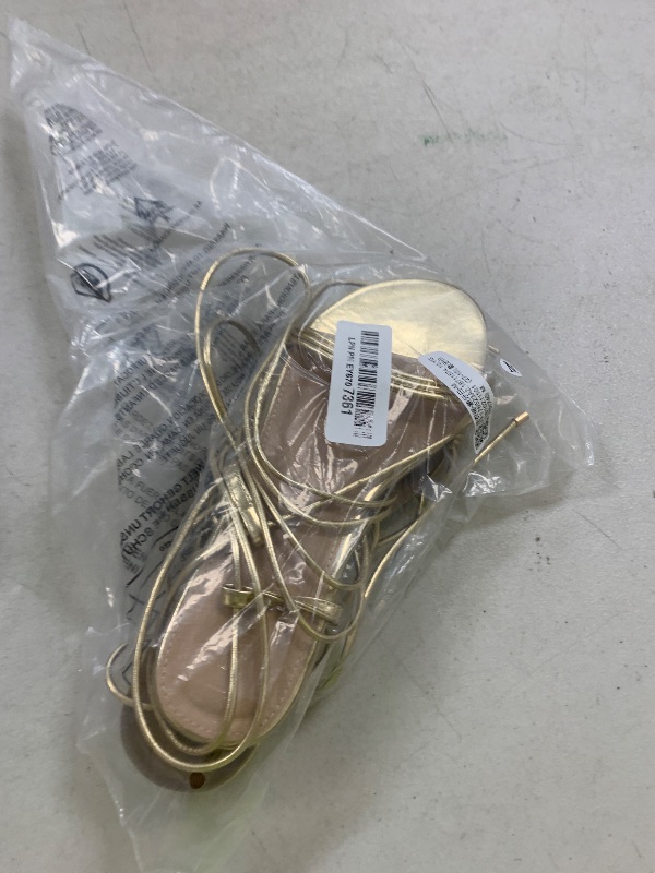 Photo 1 of PARTY Women's Strappy Sandals Lace Up Flats Tie Up Open Toe Ankle Strap Shoes, Gold, 6