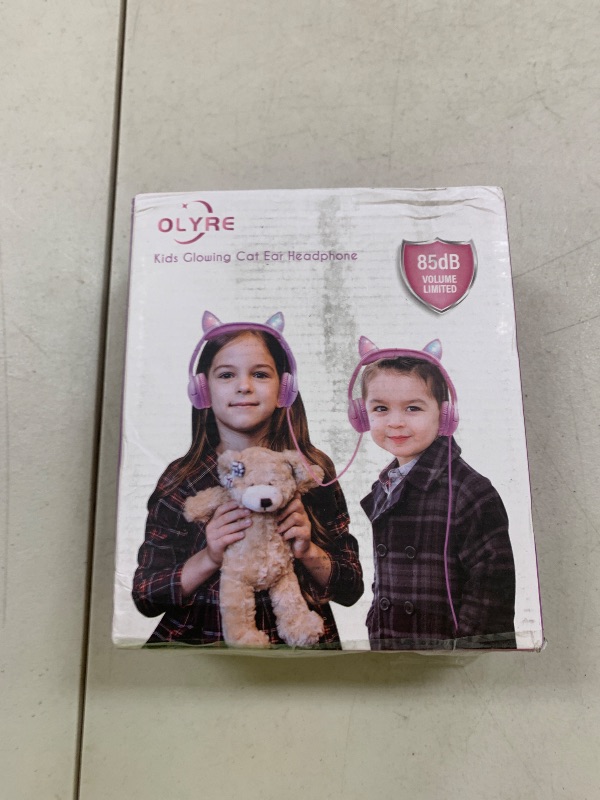 Photo 1 of Olyre Girls Headphones with LED Light Up Cat Ears and Sharing Port 85db Volume Limited Kids Headphones,On-Ear LED Children Earphones for School Learning Travel - All Pink