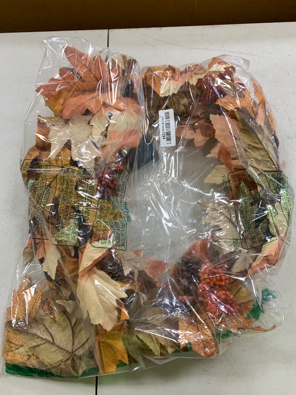 Photo 1 of 6 FT Fall Garland with Lights Timer Function Fall Leaves Garland with Berries Pine Cones Realistic Autumn Automatic ON/Off Timer Fall Decorations for Home Mantle Fireplace Porch Table