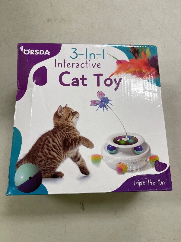 Photo 1 of ORSDA Cat Toy, 3-in-1 Automatic Interactive Electronic Moving Ambush Feather, Fluttering Butterfly, Track Balls, USB Rechargeable Powered Smart Indoor Exercise Kicker