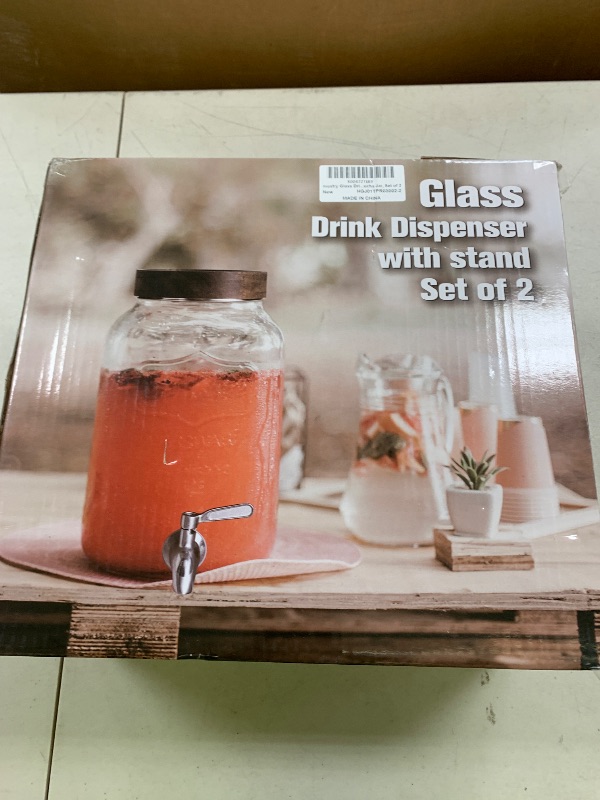 Photo 1 of mustry Glass Drink Dispenser for Parties, 1 Gallon Beverage Dispenser with Stand and Spigot Solid Stainless Steel, Used as Lemonade Dispenser Sun Tea Jar Kombucha Jar, Set of 2