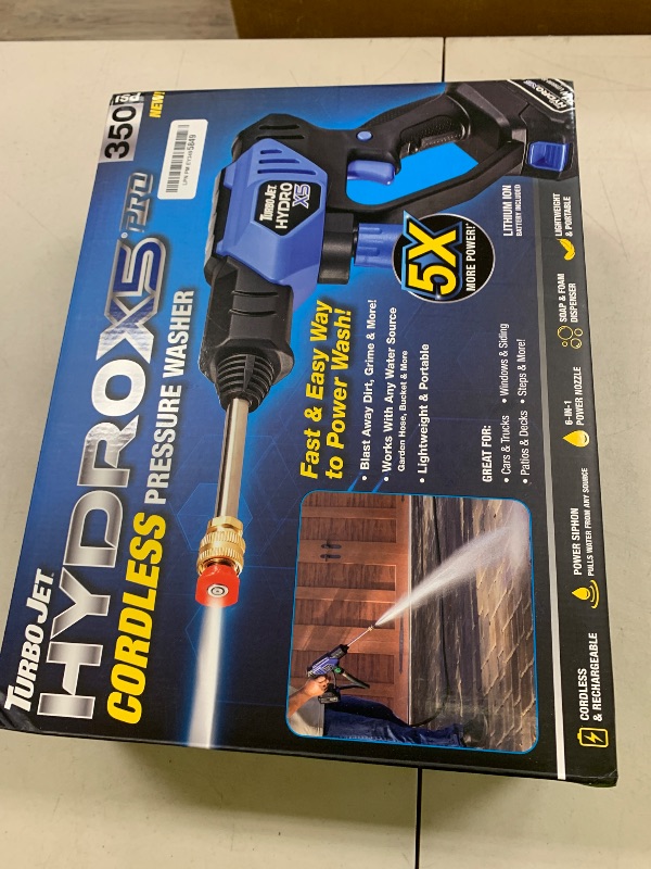 Photo 1 of Ontel Turbo Jet HydroX5 Pro Portable Cordless Pressure Washer (21V 3000mAh Battery), 6-in-1 Nozzle, Dual Water Source, 16ft Detachable Hose