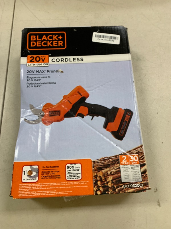 Photo 1 of BLACK+DECKER 20V MAX* Cordless Pruner Kit, Power Pruning Shears, Battery and Charger Included (BCPR320C1)