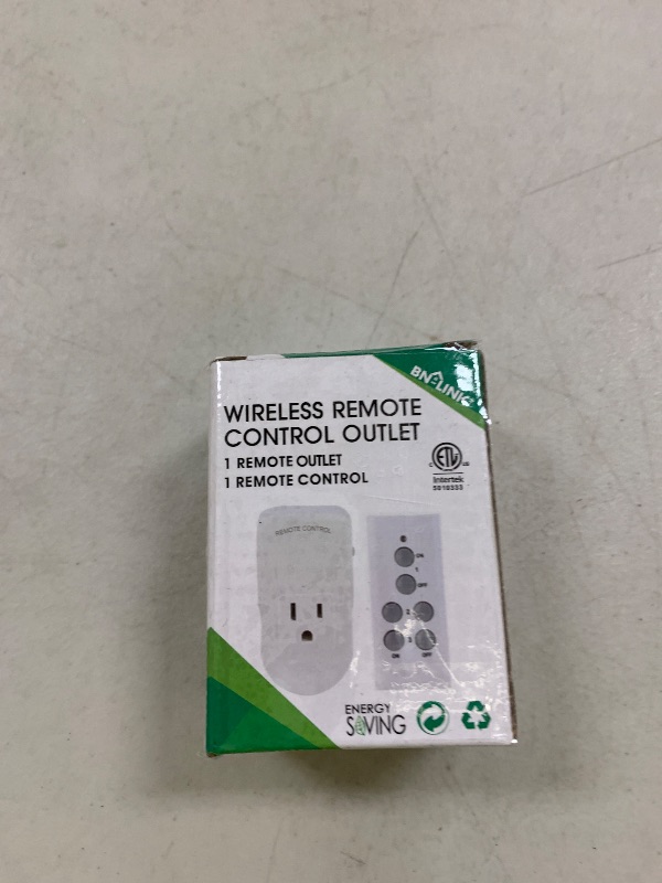 Photo 1 of BN-LINK Wireless Remote Control Electrical Outlet Switch for Lights, Fans, Christmas Lights, Small Appliance, Long Range White 10A/1200W, 1 Remote + 1 Outlet